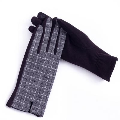 China Lady Soft Plaid Fashion Winter Faux Suede Touch Screen Gloves for sale