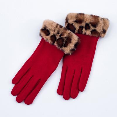 China Simple Touch Screen Protection Leopard Print Warm Gloves for sale