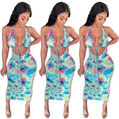 China New Arrival 2021 Anti-Static Tops Fashionable Flowers Plus Size Elegant Sexy Maxi Casual Women Dresses Summer Ladies Clothing for sale