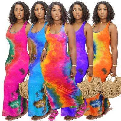 China 2021 Summer Anti-Static Trendy Women Plus Size Fashion Tie Dye Sleeveless O - Neck Beach Casual Outfits for sale