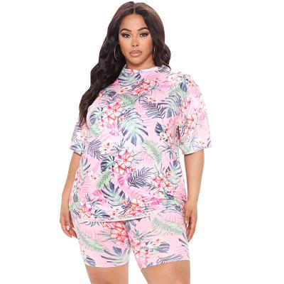 China New 2021 QUICK DRY summer fashion printed suit bohemian plus size loose women's pants two-piece set for sale