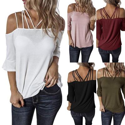 China 2021 Hot New Style Ladies T-shirt Autumn Sleeveless Halter Fashion Sexy Anti-Wrinkle Tops Ladies For Women's Clothing for sale