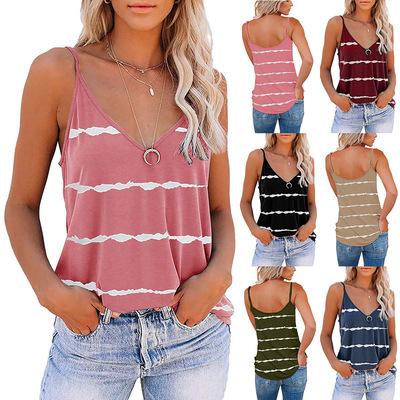 China 2021 Summer New Women's Sexy V-Neck Sleeveless V-Neck T-shirt Striped Print Blouse Anti-Wrinkle Camisole for sale