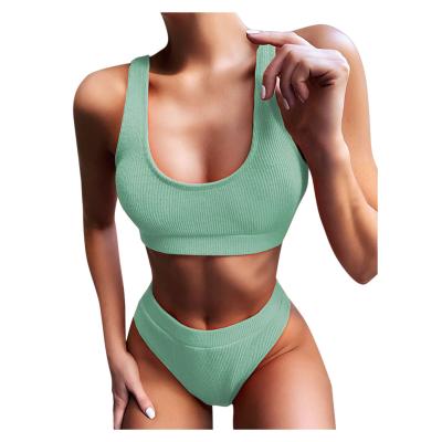 China 2020 Women's Breathable Sexy Knitting Solid Bikini High Waist Swimwear Female Swimwear Set Two Piece Swimsuit Beachwear Swimwear for sale