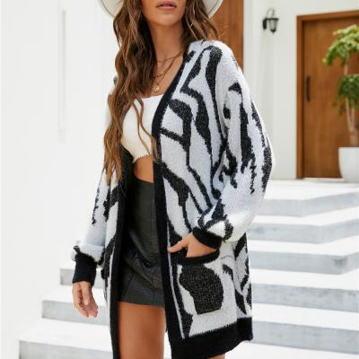 China 2021 Autumn Winter European American Women's New Products Anti-wrinkle Leopard Print Ladies Cardigan Jacket Coat Sweater for sale