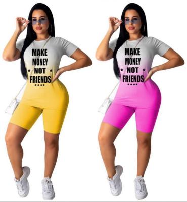 China New boutique sportswear anti-static fashionable letters printed women's gradient two-piece set colors 2021 tracksuits for sale