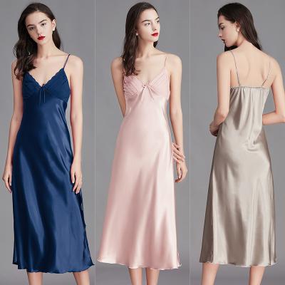 China 2021 Ice Silk Nightgown Summer Lady Pajamas Summer New Arrival Sexy Long Home Women's Sleepwear Breathable Robe for sale