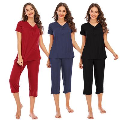 China Spring 2021 Wholesale Summer European American Women's Casual Home Wear V-Neck Pajamas Pajamas Sleepwear New for sale