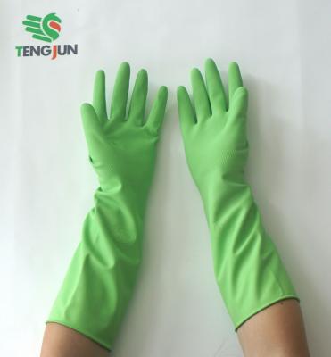 China Spray Flock Lined Latex Gloves Long Sleeve Rubber Gloves Cleaning Working Gloves Long Slap Latex Gloves for sale