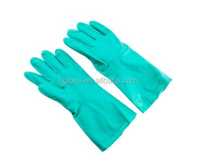 China Oil& green chemical resistance nitrile flock lined industry gloves for sale