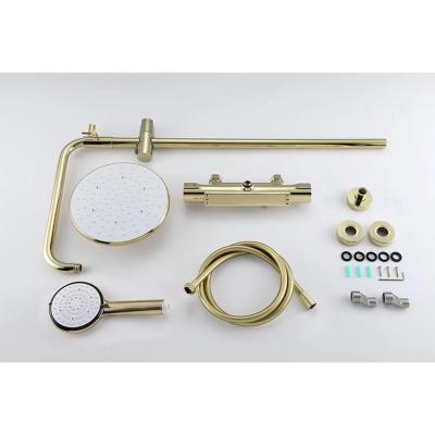 China With Slide Bar Factory Price Gold Style Shower Wall Mounted Brass Body Popular Brushed Thermostatic Shower Faucet for sale