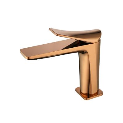 China Faucets Manufacturer Selling Rose Gold Mixer Modern Design Hot Metered Hot Cold Water Basin Faucet for sale