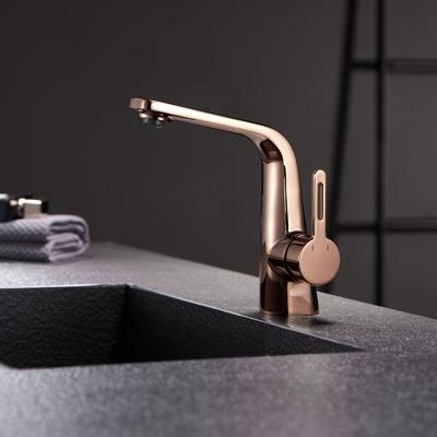 China Factory Price Rose Gold Bathroom Tap Wash Basin Faucets Modern Design Single Handle Brass Basin Faucet for sale