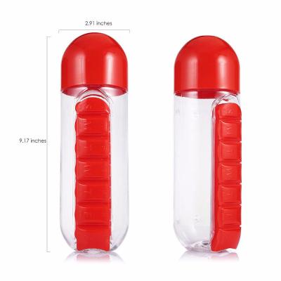 China Viable creative HF2022 water bottle with seven days portable medicine box 2 in 1 outdoor portable medicine bottle for sale