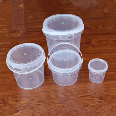 China HF2022 Recycled Materials Plastic Packaging Bucket 100/500/1000ml Clear Plastic Packaging Tub With Lid Handle for sale