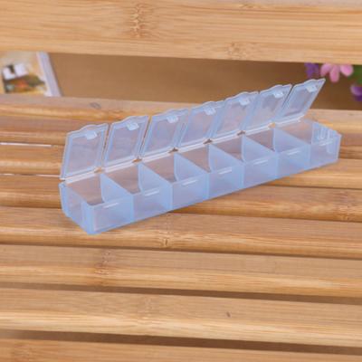 China Recycled Plastic Materials HF2022Rectangle Weekly 7 Cell Compartment Daily PP Pill Container Packaging Weekly Pill Organizer Storage Hook Case Box for sale