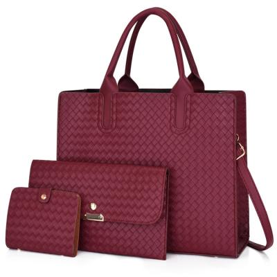 China Fashion Bags Women 2021 New Multi Piece Set Embossed Woven Shoulder Bag Handbags for sale