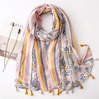 China Other new style flowers printed scarf with tassels for women vacation travel scarf pashmina for sale