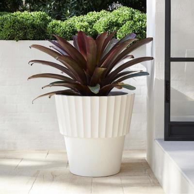 China Modern simple natural advanced home outdoor planter relief stripe design white ceramic flower pot decoration eco-friendly for sale