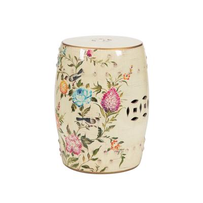 China New Chinese Style Flower Design Flower Pattern Luxury Thick Leather Ceramic Drum Stool Durable Antique Exquisite Garden Decoration for sale