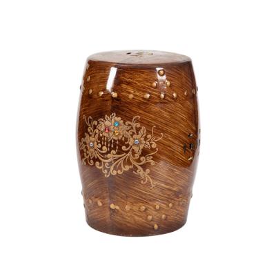 China Storage Vintage Luxury High End Brown Wood Patterned Antique Chinese Gold Sconce Porcelain Garden Floral Decoration Retro Gem Stool for sale