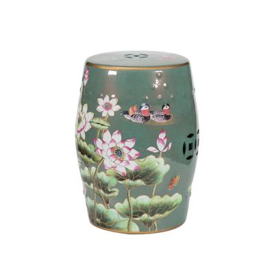 China Durable the Chinese wholesale luxury ceramic drum stool of the latest design lotus pond duck tangerine pattern decal for sale