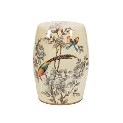 China Durable High Quality Flower Birds Pattern Large Garden Decoration Outdoor Ceramic Antique Drum Seat Unique Stool for sale