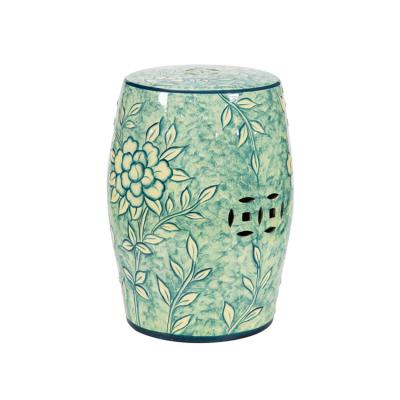 China Retro Durable Chinese Style Green Blue And White Design Applique Flower Porcelain Garden Stool for sale