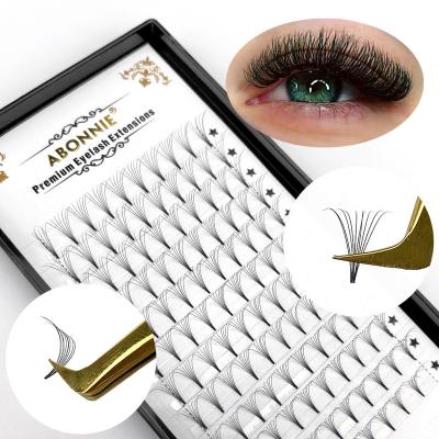 China Abonnie Natural Long Heat Bonded Long Root 5d Fan Lashes Private Labeling Premade Fan Superroot 3d 4d 6d 10d Volume Pre Made Fans Lashes for sale