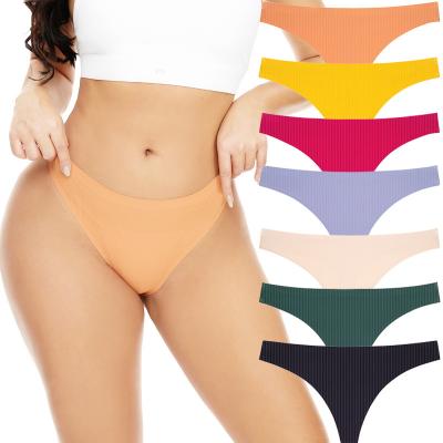 China Antibacterial Comfort Screw Net Cotton Crotch Briefs Seamless Ice Silk Women Thong Underwear Panties for sale