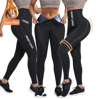 China Custom Antibacterial Logo Women Fitness Neoprene Sauna Sweat Pants Lose Weight Tummy Control Waist Trainer Corset Leggings for sale