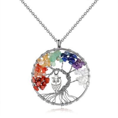 China Colorful Crystal Gravel Pendant Hot Romantic Owl Colorful eBay Sale Tree Necklace Personality Lucky Necklace for sale