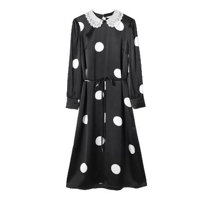 China New High End Ladies Anti-wrinkle Acetate Satin Elegant Style Dress For Women Polka Dot Printing A Line Dress for sale