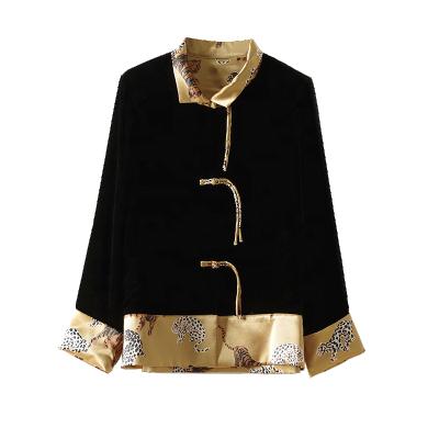 China Spring And Autumn Women's Spring And Autumn Chinese Style Permutation Print Silk Velvet High End Quilting Cardigan Shirt Coat for sale