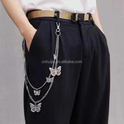 China Hip Hop Design Streetwear Butterfly Biker Chain Jeans Punk Pants Fashions Women Double Layers Main Chain Belt Pants Chains For Women Men for sale