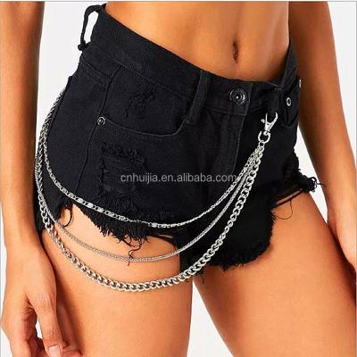 China 3 Layer Main Chain Hip Hop Motorcycle Hip Hop Main Chain Jeans Gothic Rock Chain Punk Pants Trousers With Snap Lobster Claw Hook Men Women for sale