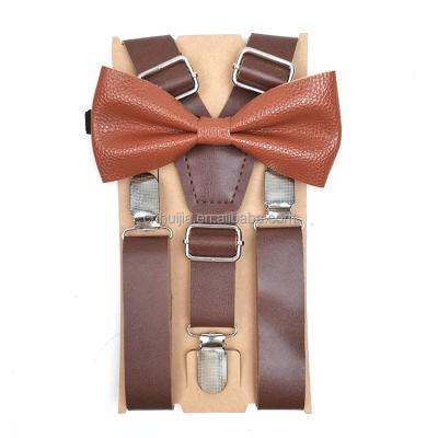 China Factory direct high quality fashionable high quality men's leather belt wedding suspender with bow tie for sale