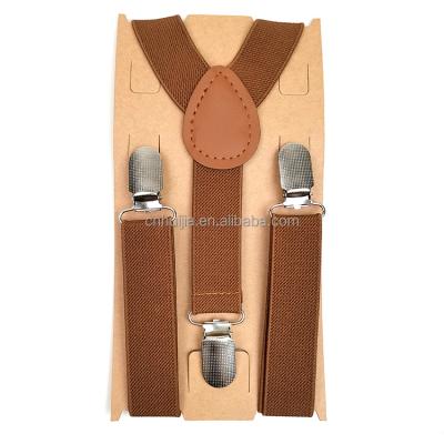 China PU Leather Zhejiang Wholesale Child Brown Solid Color Y-back Pants Elastic Suspender For Pull-On Pants Wedding Leisure Shirt Stays for sale