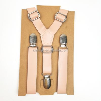 China Hot Selling PU No-slip Elegant Leather Solid Color 3 Clips Pink Suspenders For Wedding Party for sale