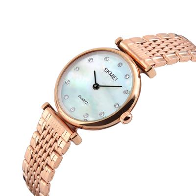 China Luxury water resistant skmei 1223 ladies Japan quartz movt shell dial stainless steel strap for watch for sale