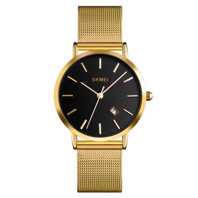 China Automatic Date Successes Fashion Lady Watch SKMEI Black Gold Stainless Steel Women's atic Wrist Watch for sale