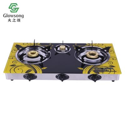 China Modern 2022 Tempered Glass Panel Gas Stove With Triple Burner for sale