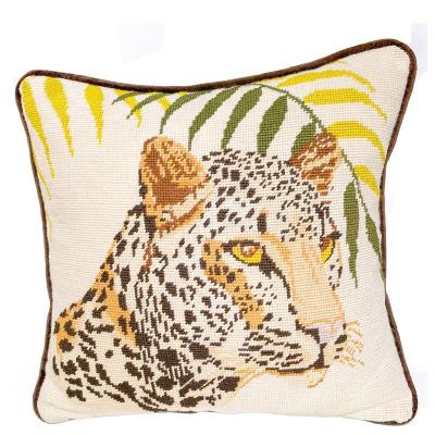 China 100% Handmade Exotic Leopard Safari Animal Pillows Grandmillennial Home Decor Vintage Hand Sewn Needlepoint Tapestry for sale