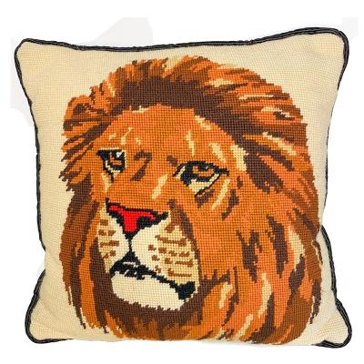 China 100% Handmade Lion Head Needlepoint Decorative Pillow Covers Vintage Hand Sewn Needlepoint New for sale