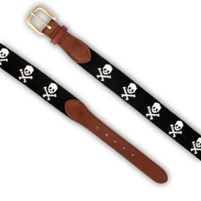 China Italian Imported Full Grain Leather Smathers & Branson Skull Color Men's Italy Leather Needlepoint Belts for sale