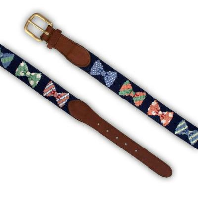 China Custom Cowhide Navy Bowties Needle Point Belt Handmade for sale