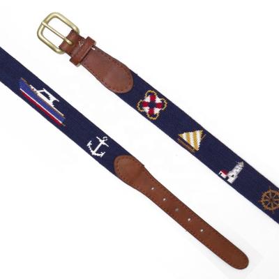 China 2016 Cowhide Life Navy Needlepoint Nautical Cotton Belt for sale