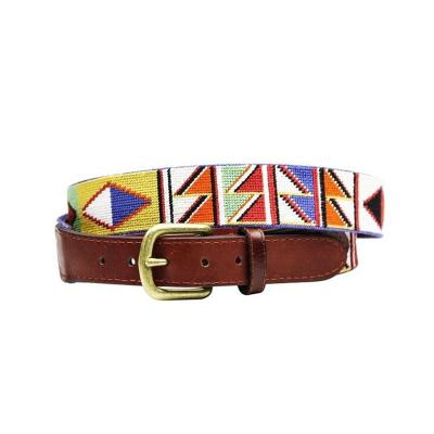 China Full Grain Maasai Needlepoint Leather Belt For Men Leather Trim,Embossed Logo for sale