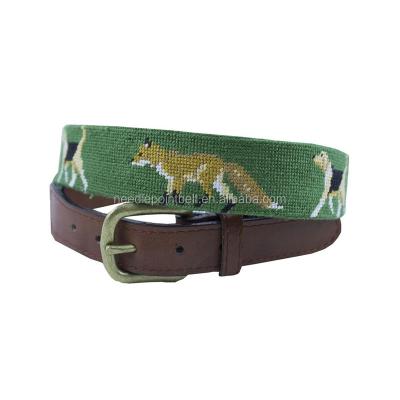 China Full Grain Trim in Preppy 2017 Fox Leather and Track Men's Embroidered Belts in Forest Green for sale