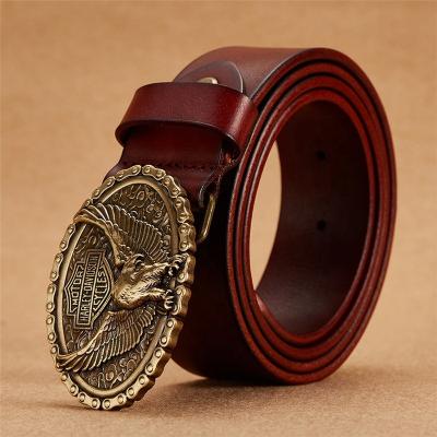 China Italain Imported Italian Full Grain Leather Men's Leather Waist Belt with Eagle Buckle for sale